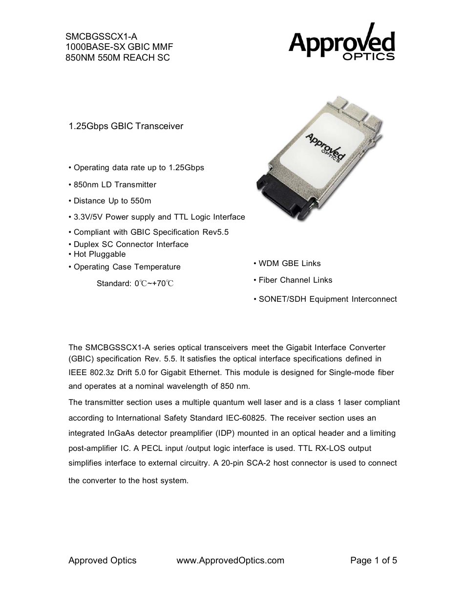 Approved Optics Approved SMC SMCBGSSCX1 User Manual | 5 pages