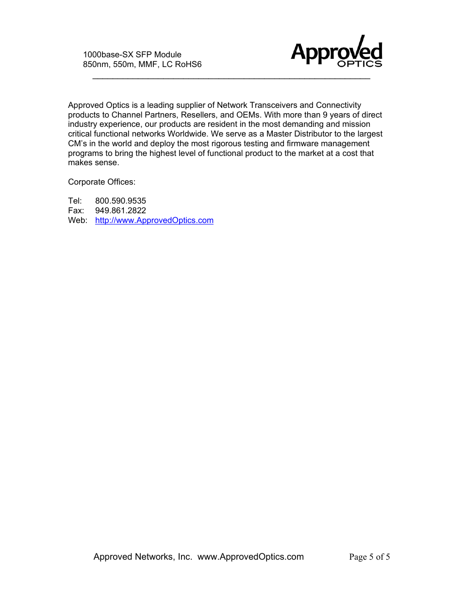 Tn-sfp-sxd-a | Approved Optics Approved TRANSITION NETWORKS TN-SFP-SXD User Manual | Page 5 / 5