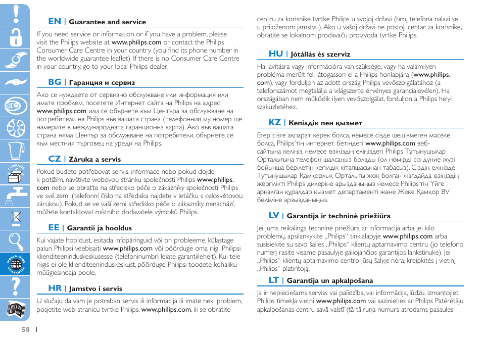 Philips HR7625 User Manual | Page 58 / 76
