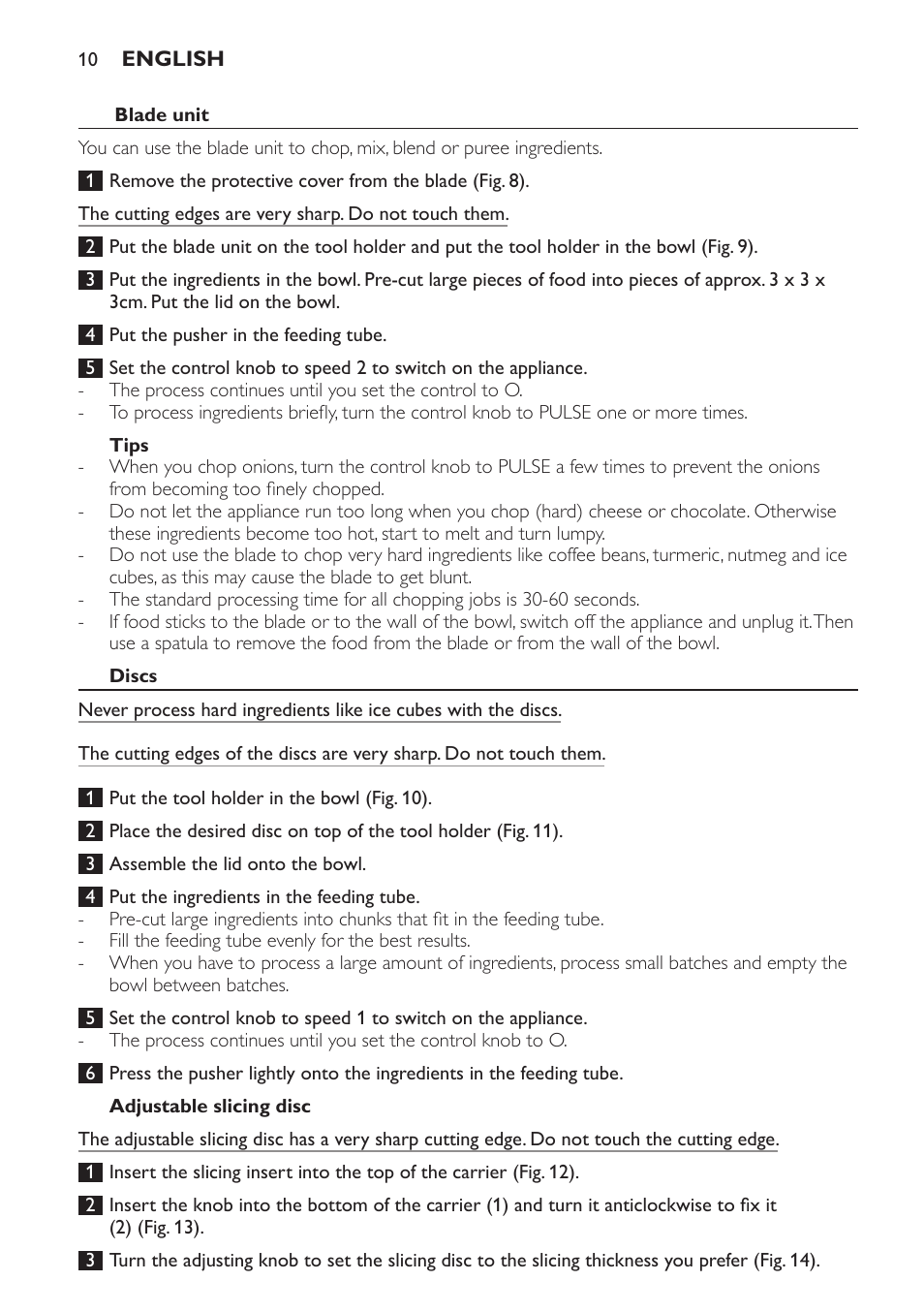 Blade unit, Tips, Discs | Adjustable slicing disc | Philips HR7766 User Manual | Page 10 / 240