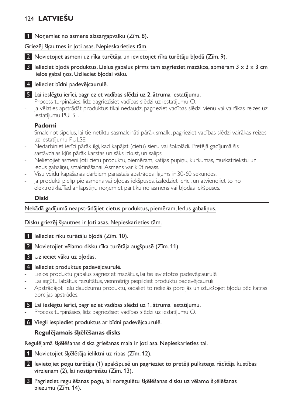 Padomi, Diski, Regulējamais šķēlēšanas disks | Philips HR7766 User Manual | Page 124 / 240