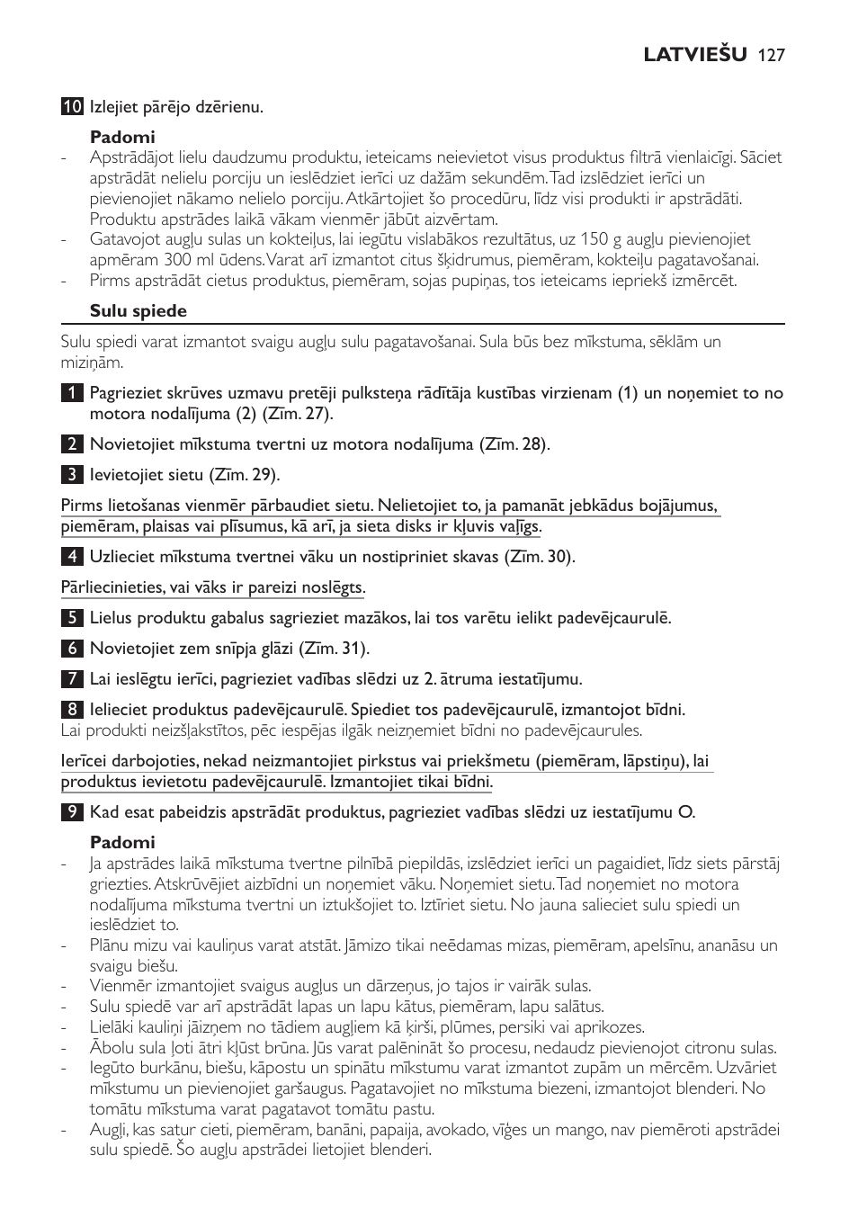 Padomi, Sulu spiede | Philips HR7766 User Manual | Page 127 / 240