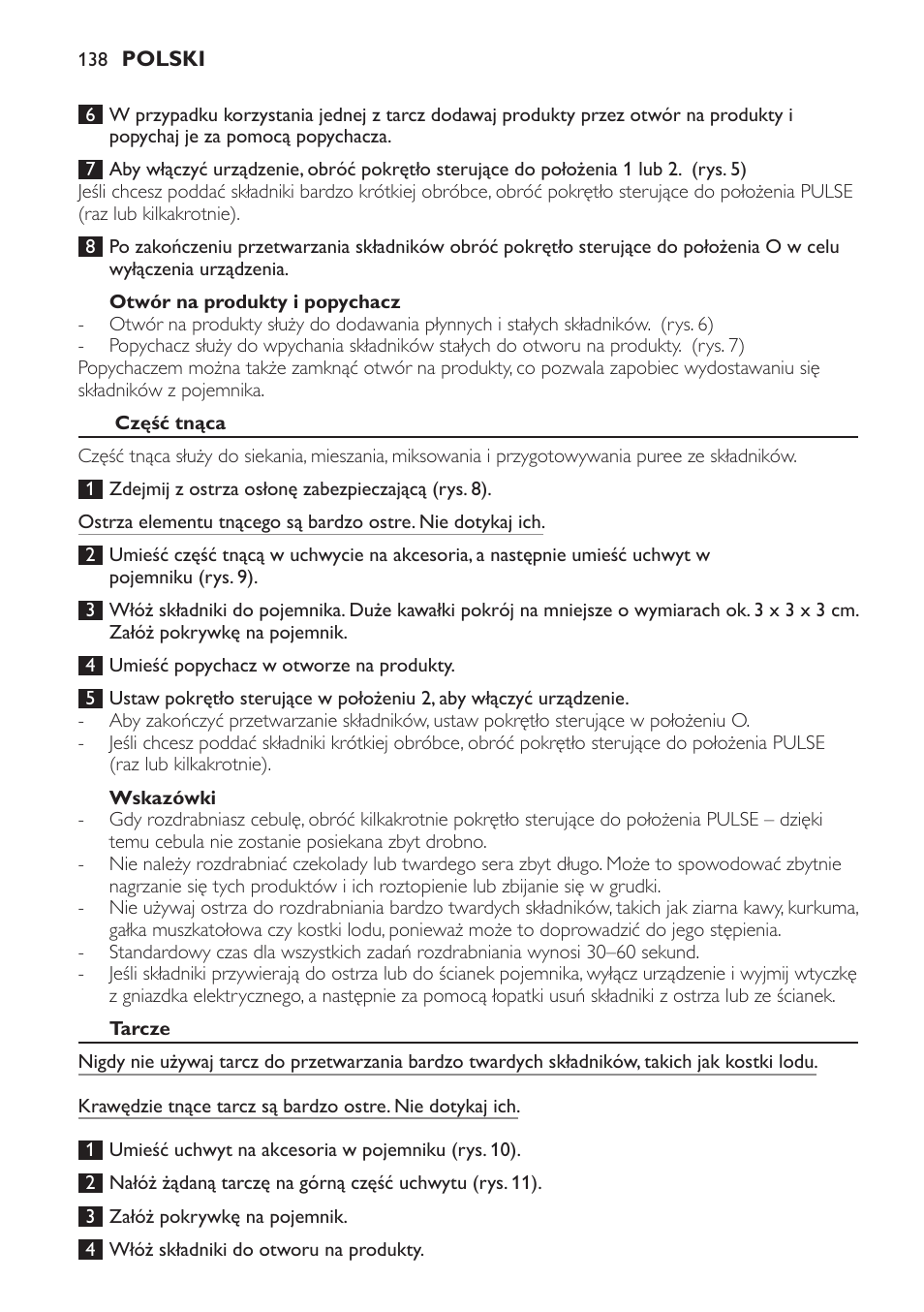 Otwór na produkty i popychacz, Część tnąca, Wskazówki | Tarcze | Philips HR7766 User Manual | Page 138 / 240