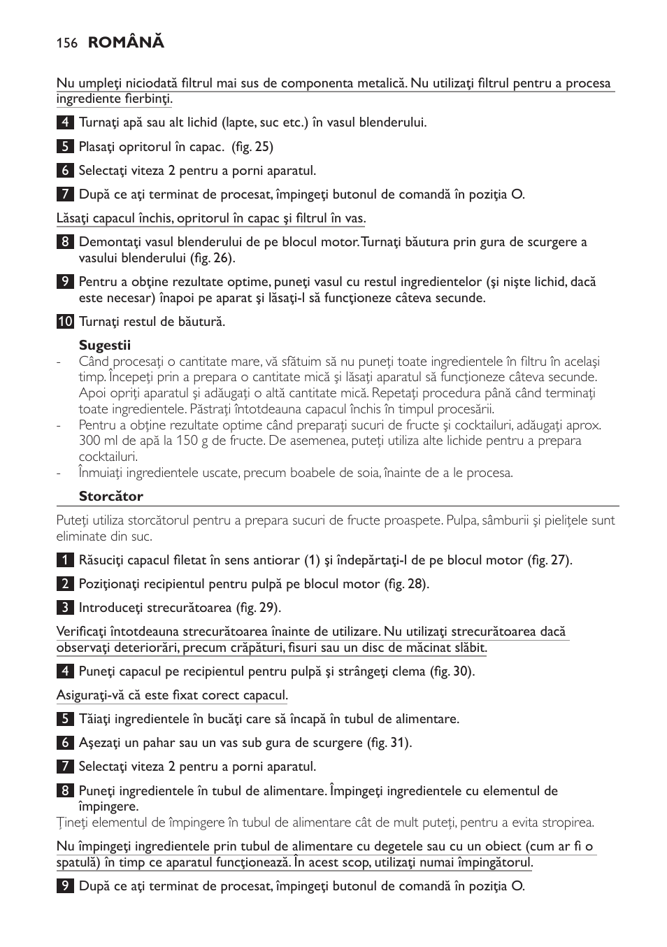 Sugestii, Storcător | Philips HR7766 User Manual | Page 156 / 240