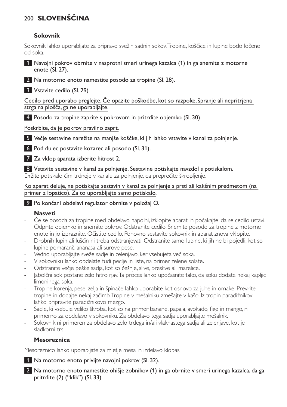 Sokovnik, Nasveti, Mesoreznica | Philips HR7766 User Manual | Page 200 / 240