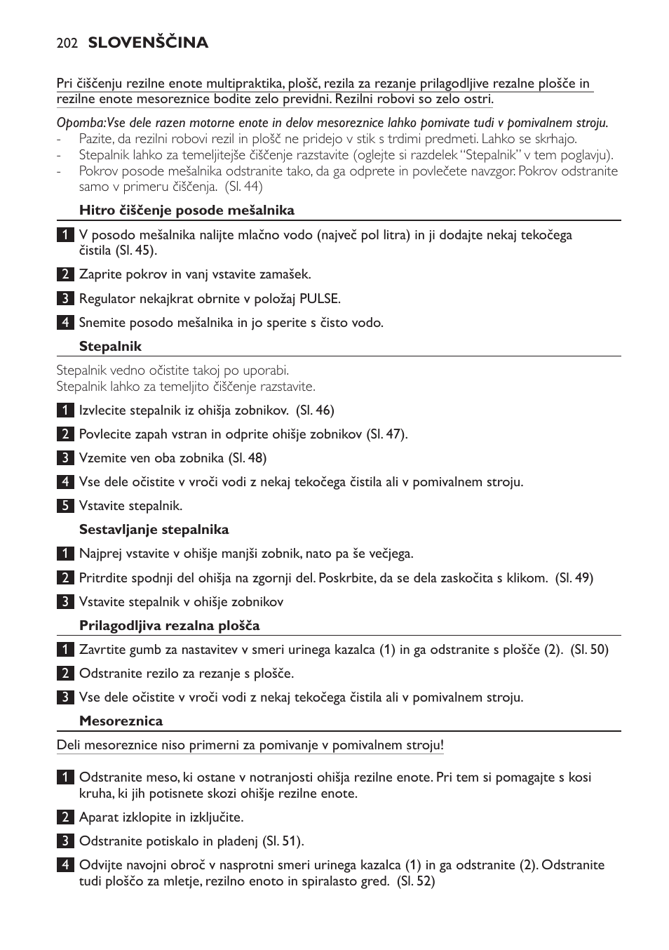 Hitro čiščenje posode mešalnika, Stepalnik, Sestavljanje stepalnika | Prilagodljiva rezalna plošča, Mesoreznica | Philips HR7766 User Manual | Page 202 / 240