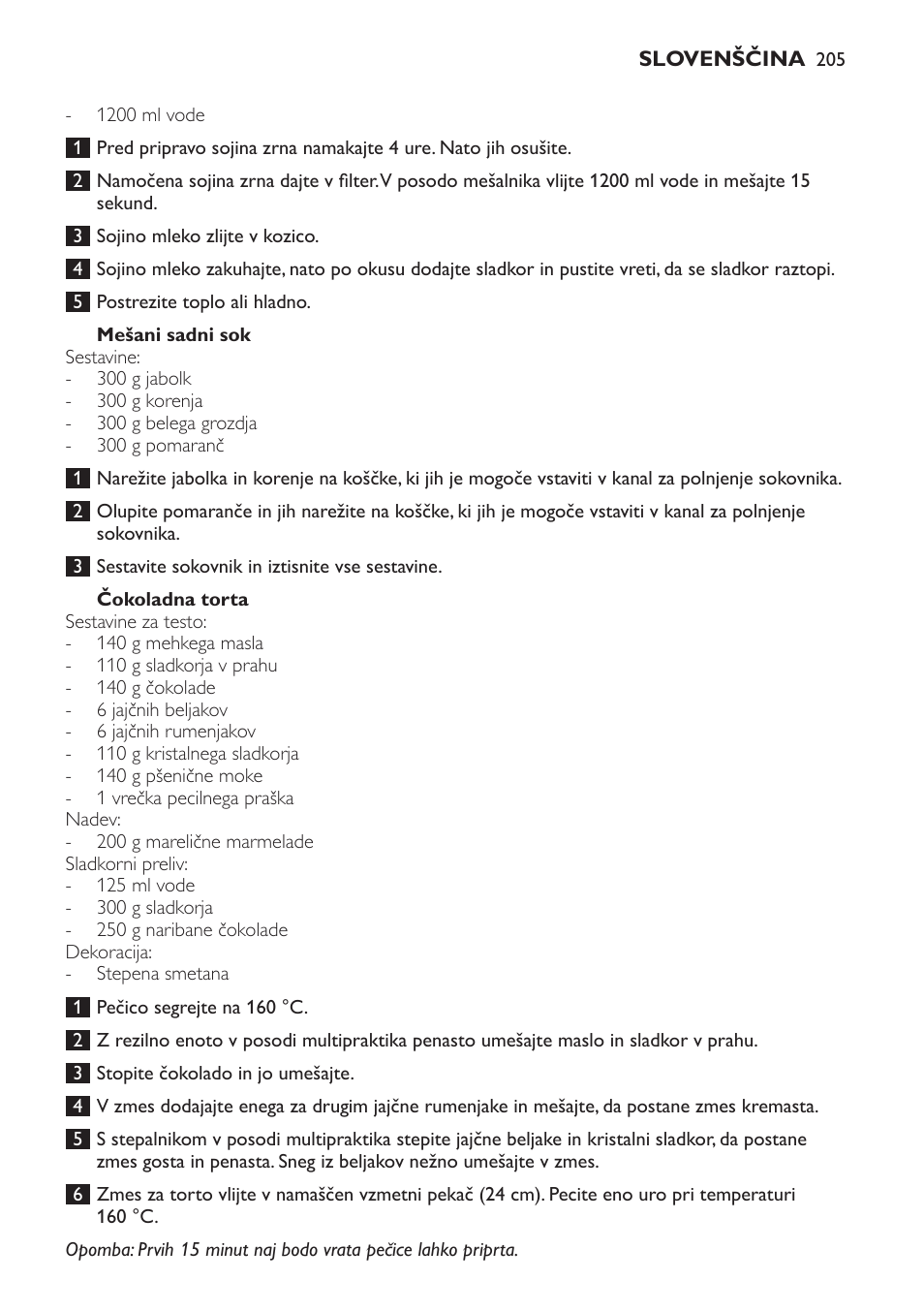 Mešani sadni sok, Čokoladna torta | Philips HR7766 User Manual | Page 205 / 240