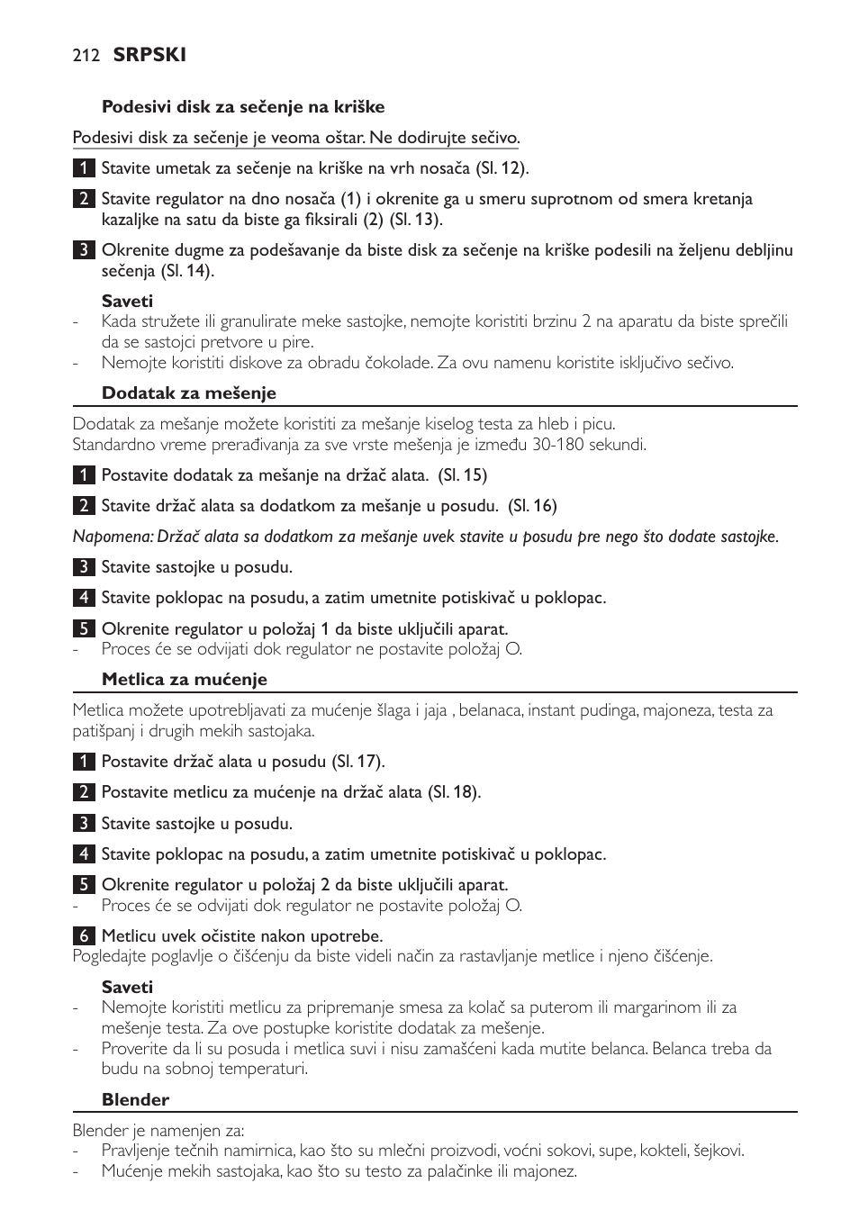 Podesivi disk za sečenje na kriške, Saveti, Dodatak za mešenje | Metlica za mućenje, Blender | Philips HR7766 User Manual | Page 212 / 240