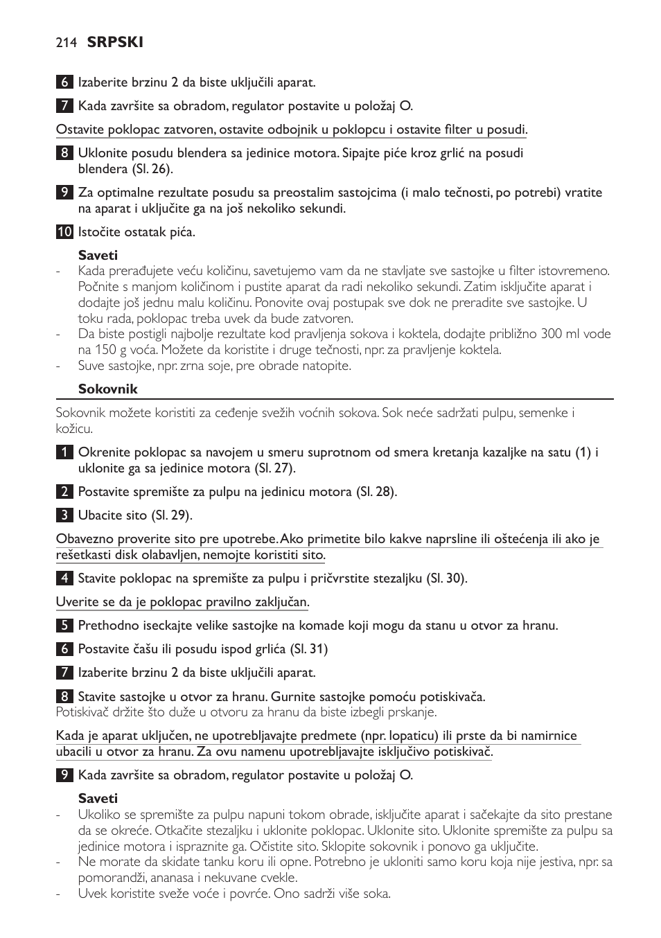 Saveti, Sokovnik | Philips HR7766 User Manual | Page 214 / 240