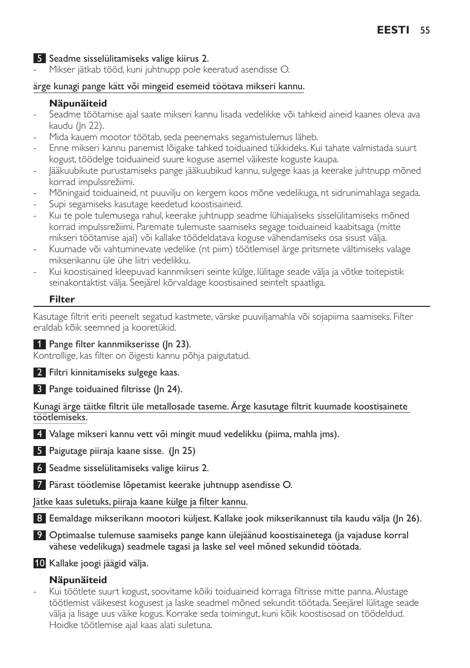 Näpunäiteid, Filter | Philips HR7766 User Manual | Page 55 / 240