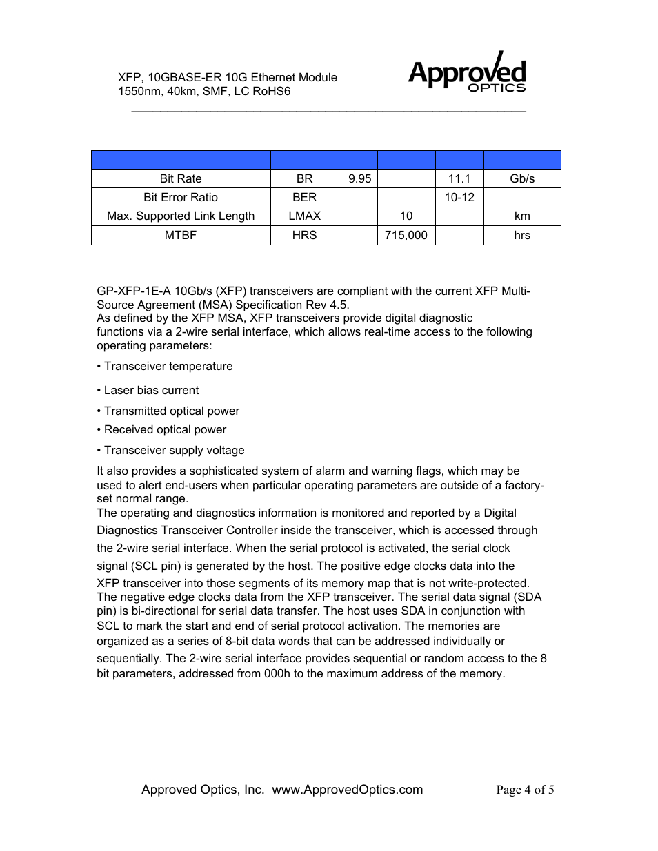 Approved Optics Approved FORCE10 GP-XFP-1E User Manual | Page 4 / 5