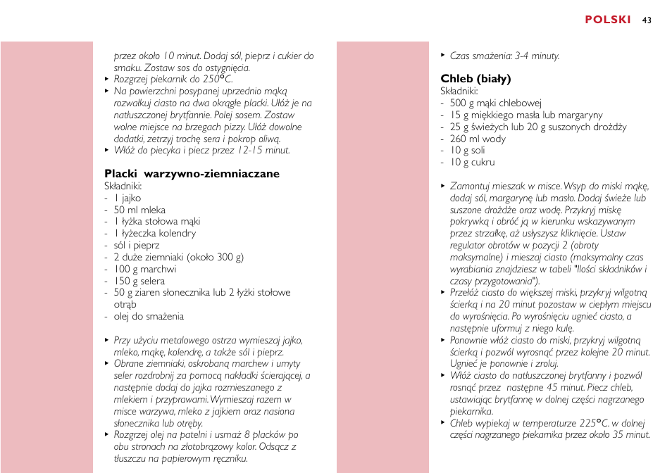 Polski, Placki warzywno-ziemniaczane, Chleb (biały) | Philips HR7755 User Manual | Page 43 / 202