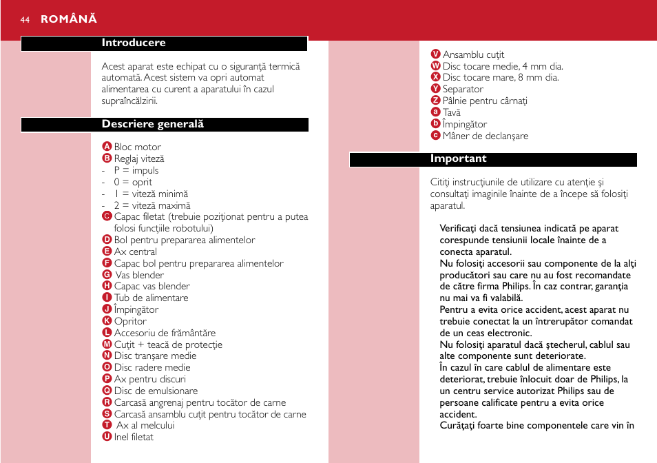 Română 44 | Philips HR7755 User Manual | Page 44 / 202