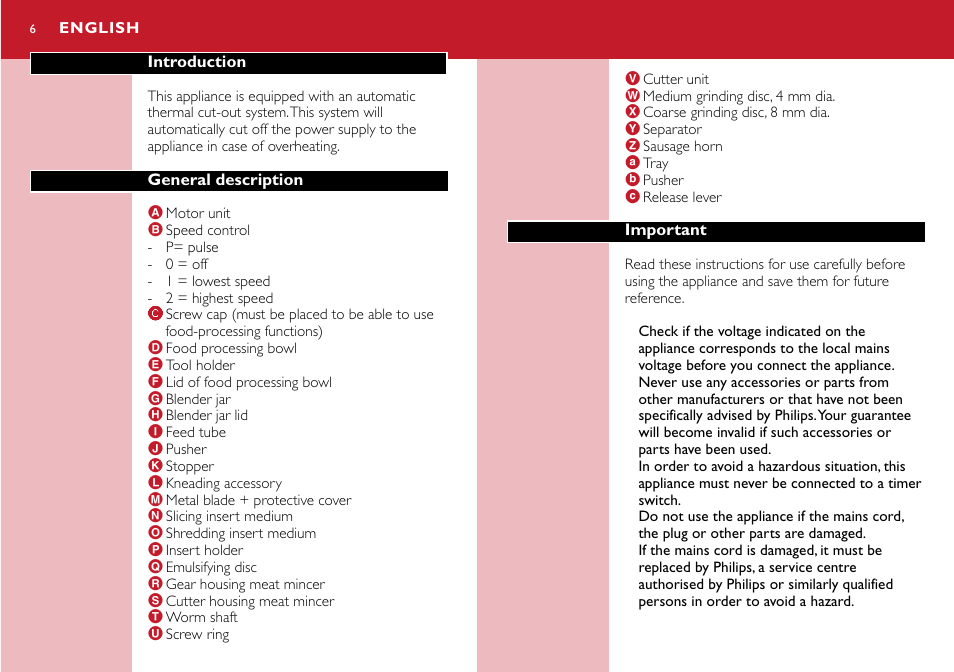 English 6 | Philips HR7755 User Manual | Page 6 / 202