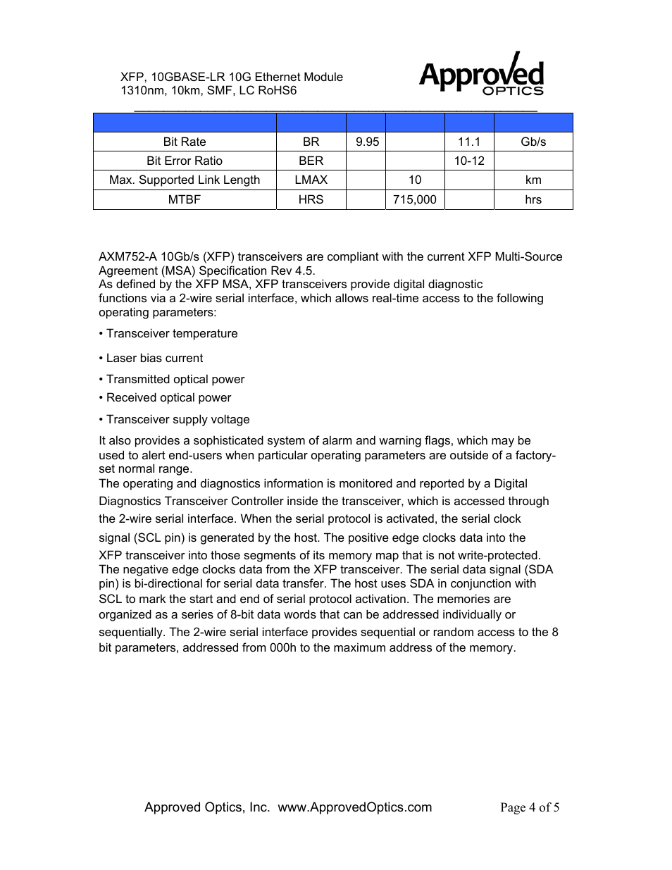 Digital diagnostic functions | Approved Optics Approved NETGEAR AXM752 User Manual | Page 4 / 5