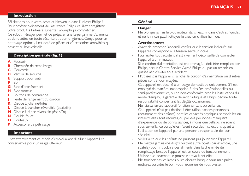 Français | Philips HR7781 User Manual | Page 21 / 40