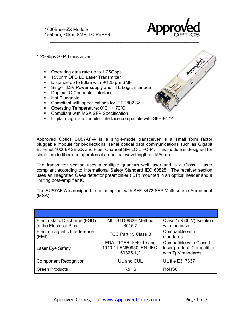 Approved Optics Approved MARCONI SU57AF User Manual | 5 pages