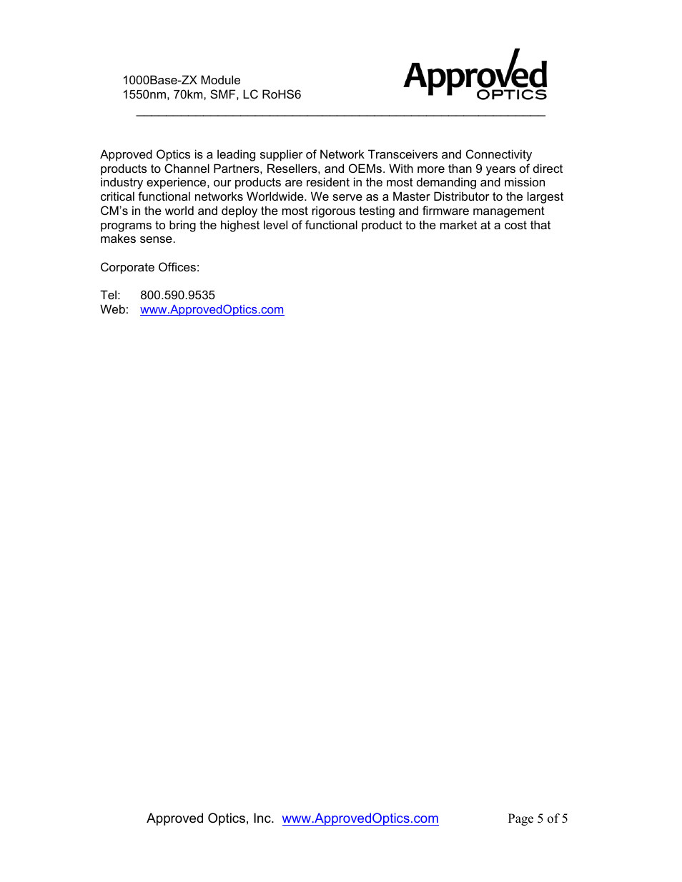 Approved Optics Approved HUAWEI LS-SFP-ZX User Manual | Page 5 / 5