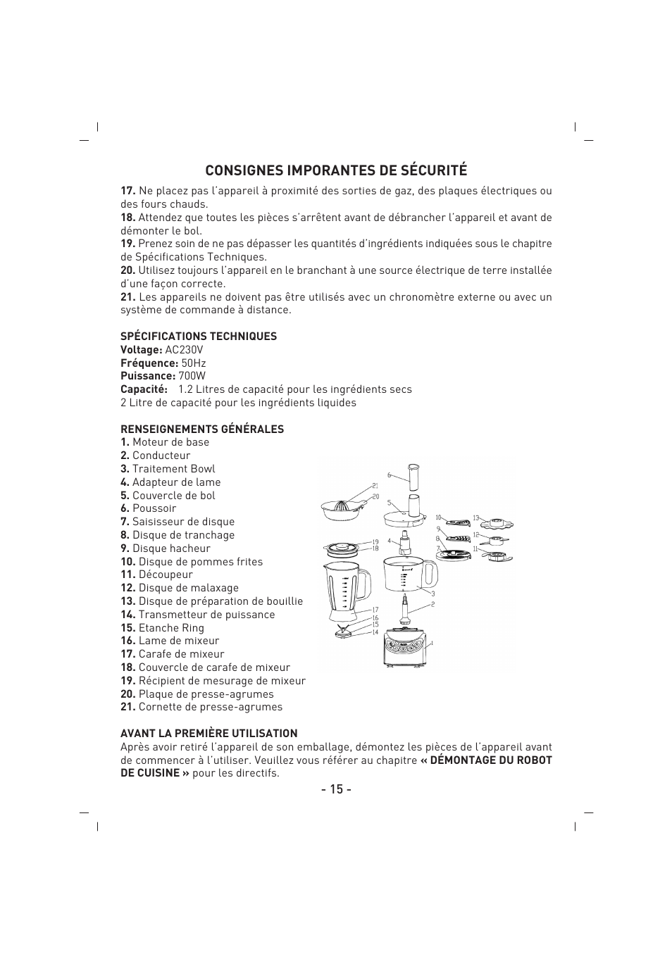 Consignes imporantes de sécurité | SINBO SHB 3081 User Manual | Page 16 / 53