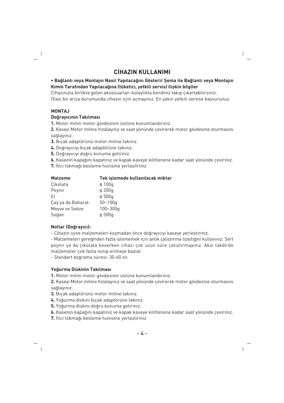 C‹hazin kullanimi | SINBO SHB 3081 User Manual | Page 5 / 53