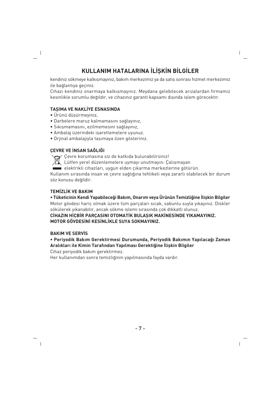Kullanim hatalarina ‹l‹fik‹n b‹lg‹ler | SINBO SHB 3081 User Manual | Page 8 / 53