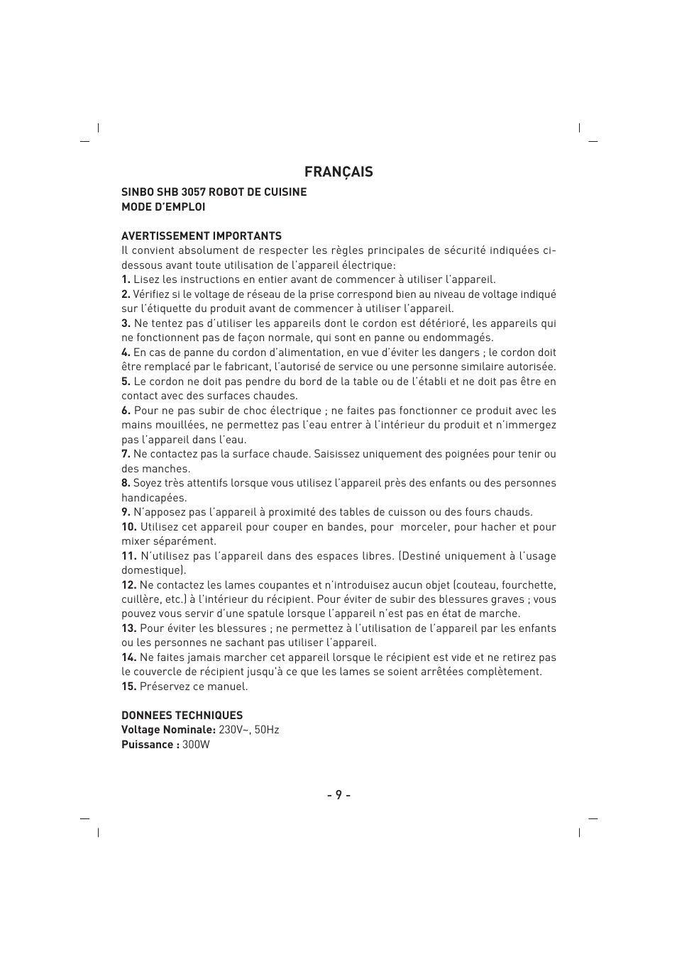 SINBO SHB 3057 User Manual | Page 10 / 34