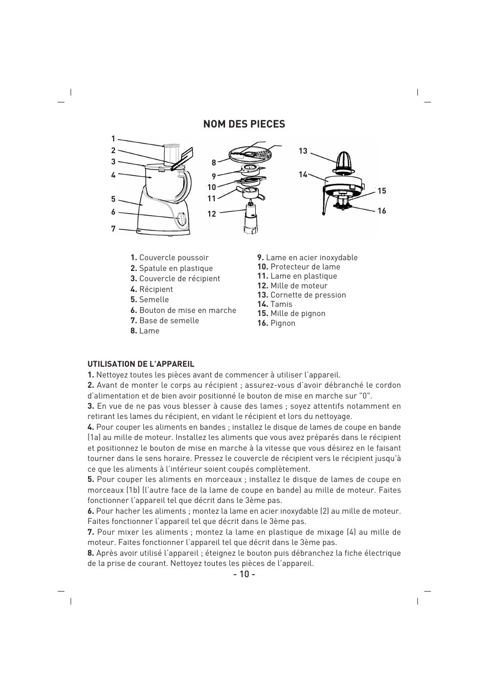 Nom des pieces | SINBO SHB 3057 User Manual | Page 11 / 34