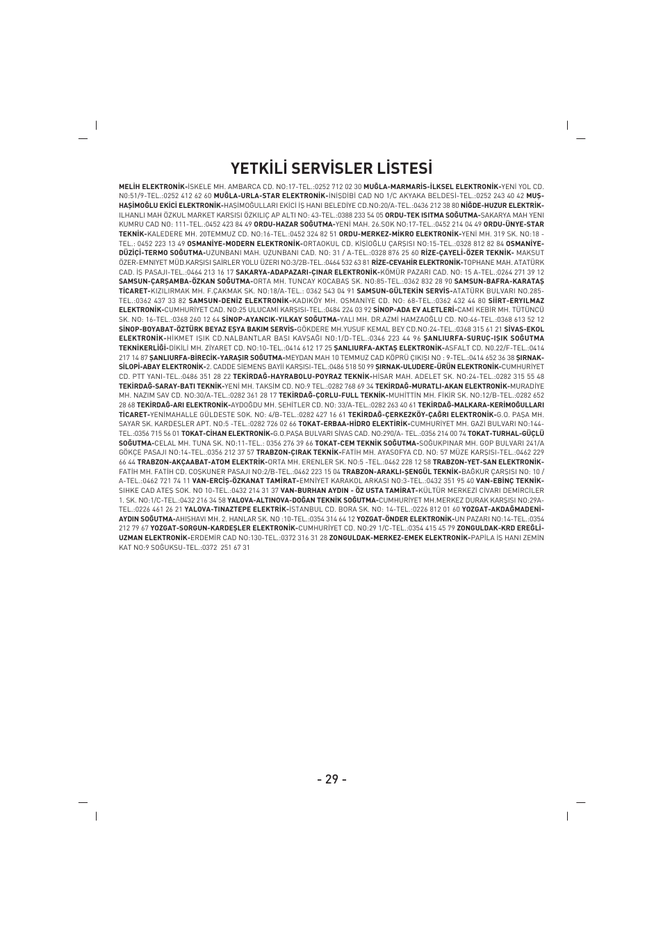 Yetk‹l‹ serv‹sler l‹stes | SINBO SHB 3057 User Manual | Page 30 / 34