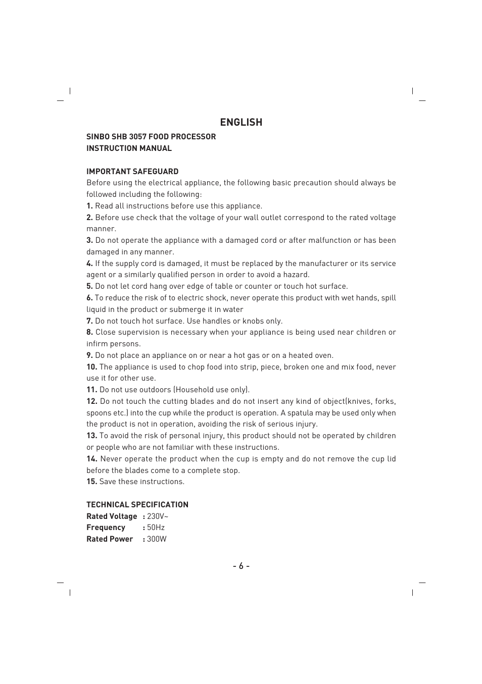 English | SINBO SHB 3057 User Manual | Page 7 / 34