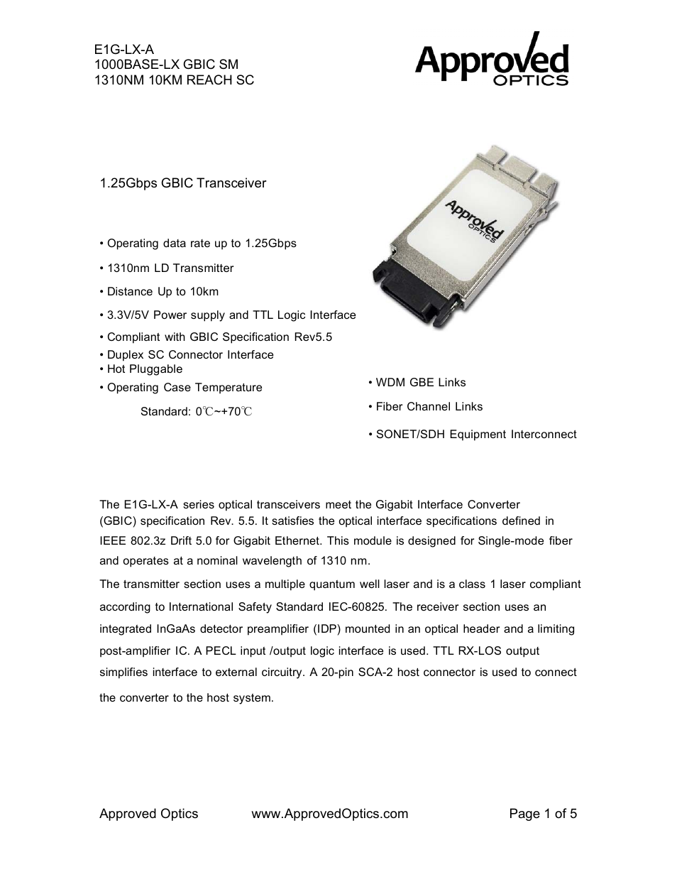 Approved Optics Approved FOUNDRY E1G-LX User Manual | 5 pages