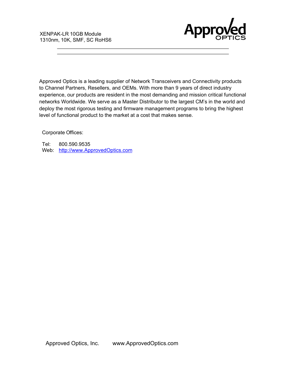 Contact information | Approved Optics Approved ZTE XEN-10GE-S10K User Manual | Page 5 / 5