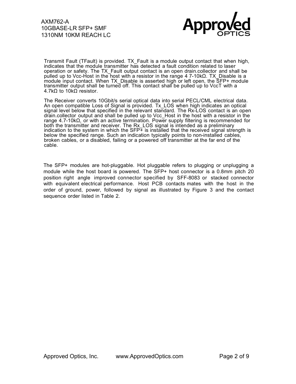 Pin definition | Approved Optics Approved NETGEAR AXM762 User Manual | Page 2 / 9