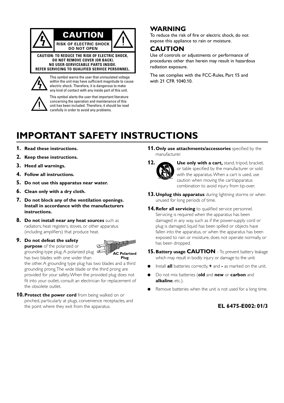 Important safety instructions, Caution, Warning | Yamaha DV-S5450 User Manual | Page 2 / 23