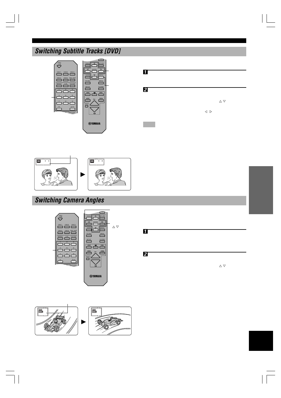 Switching subtitle tracks [dvd, Switching camera angles, I love you | Je t’aime, Press enter, Appears if the disc does not have a subtitle | Yamaha DVD-C996 User Manual | Page 23 / 38