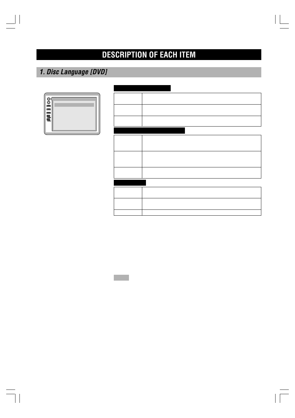 Description of each item, Disc language [dvd | Yamaha DVD-C996 User Manual | Page 28 / 38