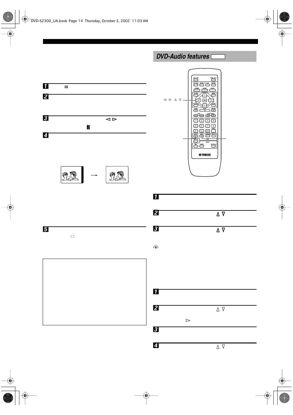 Dvd-audio features, Playing a track in a specific group, Playing bonus groups | Yamaha DVD-S2300 User Manual | Page 18 / 42