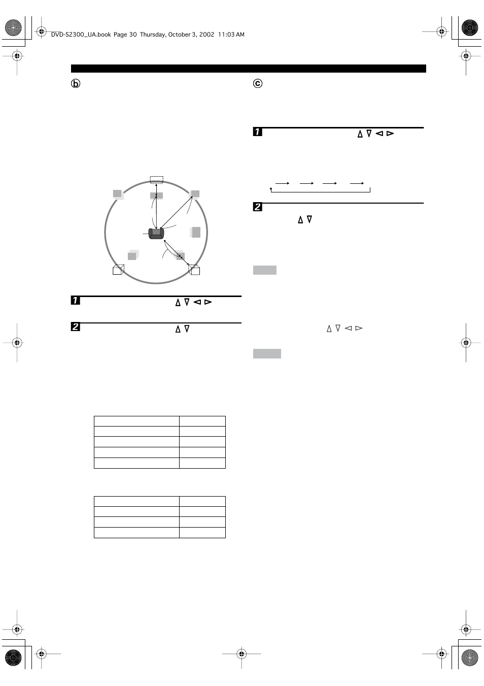 B delay time, C speaker balance, Exiting speaker setting mode | Cspeaker balance | Yamaha DVD-S2300 User Manual | Page 34 / 42