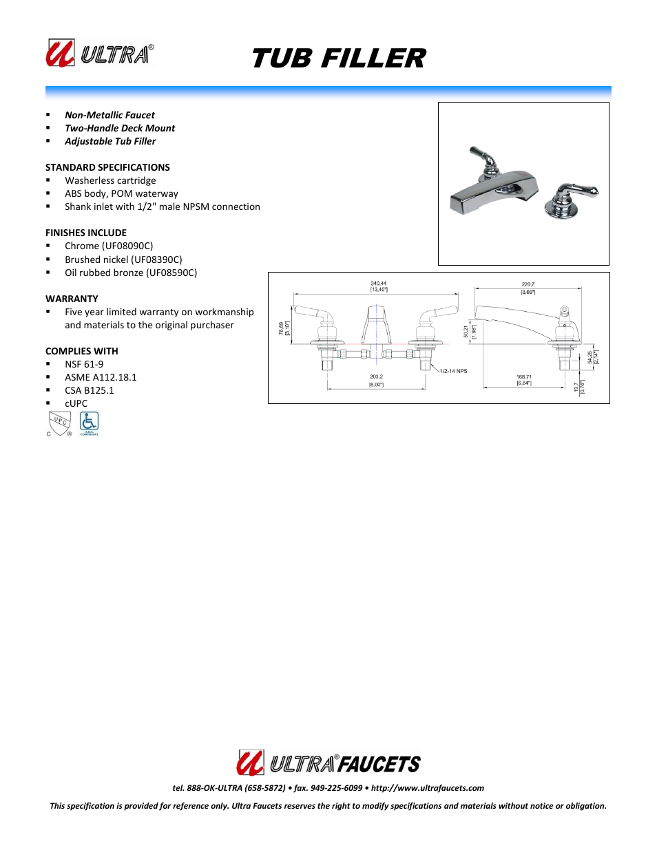 Ultra Faucets UF08X90C User Manual | 1 page