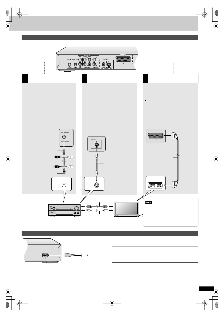 Video connection, Connecting the power cable, Video connection connecting the power cable | De f | Yamaha DVD-S830 User Manual | Page 7 / 24