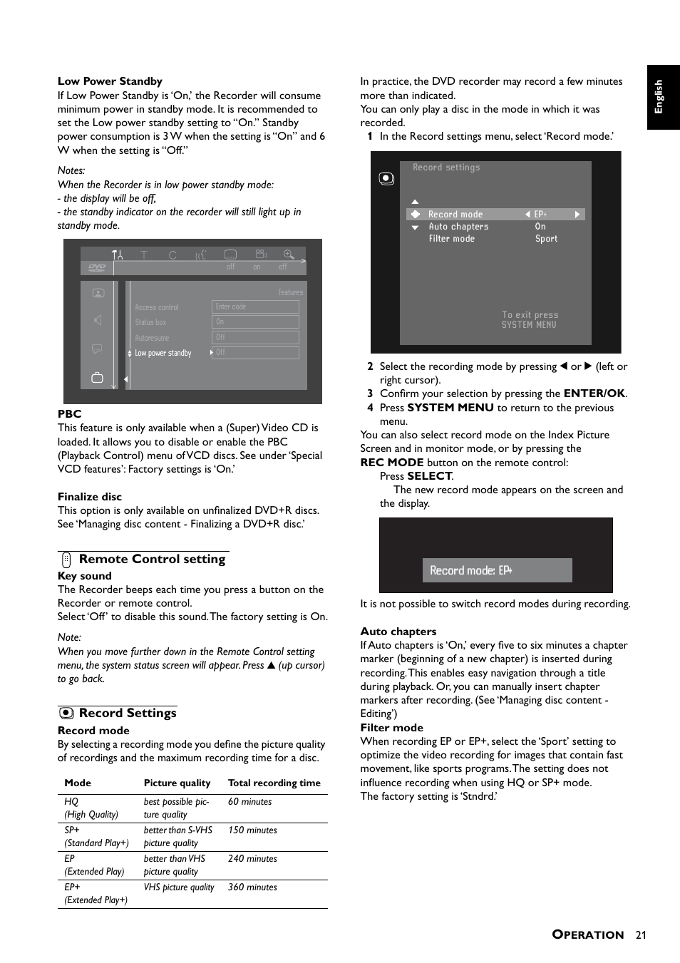 Remote control setting, Record settings | Yamaha DRX-1 User Manual | Page 25 / 56