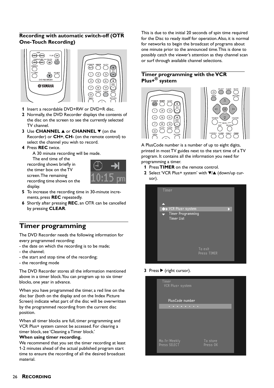 Timer programming, Timer programming with the vcr plus+® system | Yamaha DRX-1 User Manual | Page 30 / 56