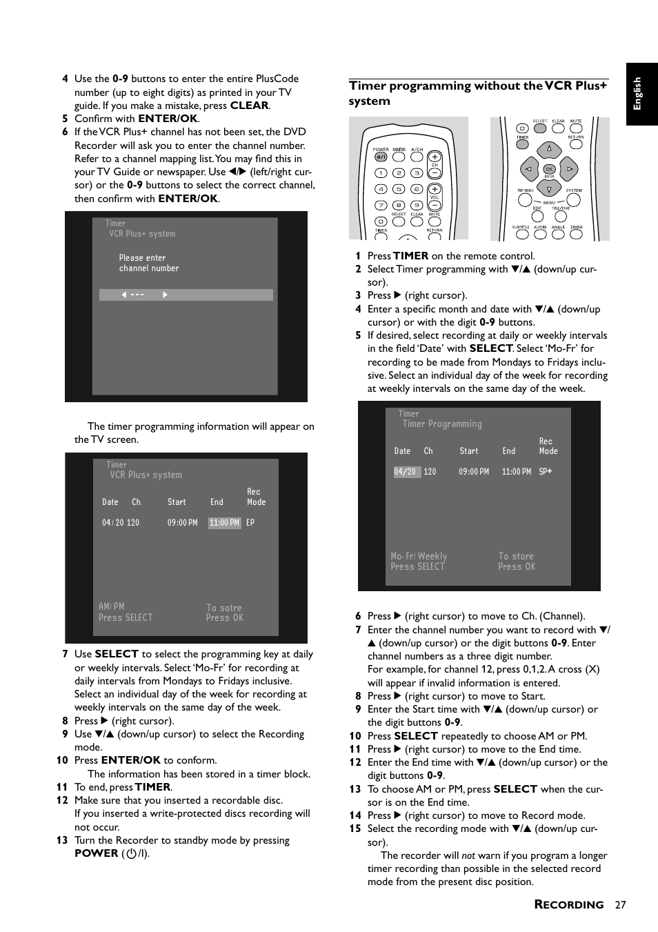 Timer programming without the vcr plus+ system | Yamaha DRX-1 User Manual | Page 31 / 56