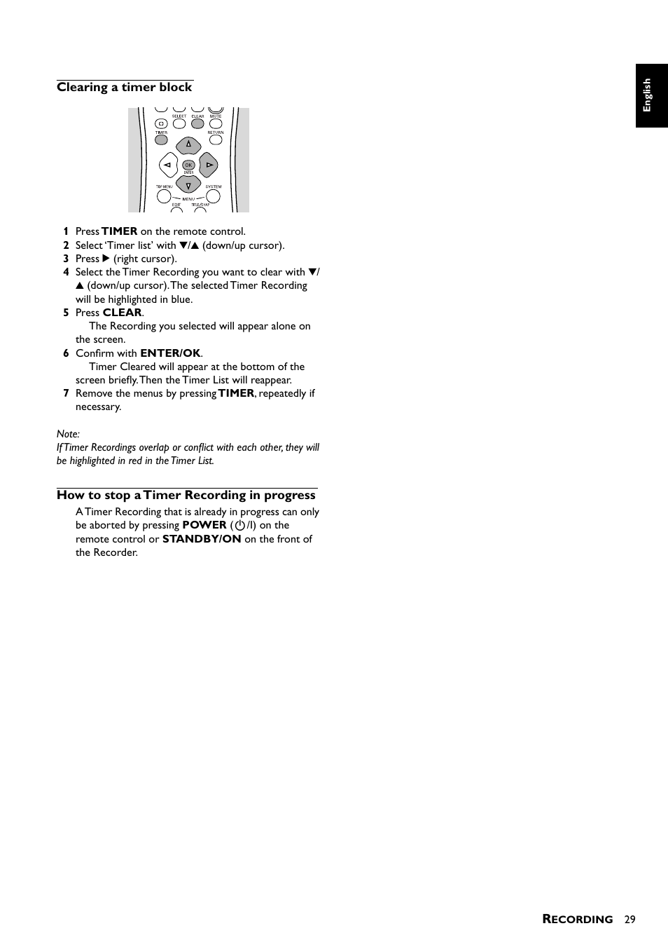 Clearing a timer block, How to stop a timer recording in progress | Yamaha DRX-1 User Manual | Page 33 / 56