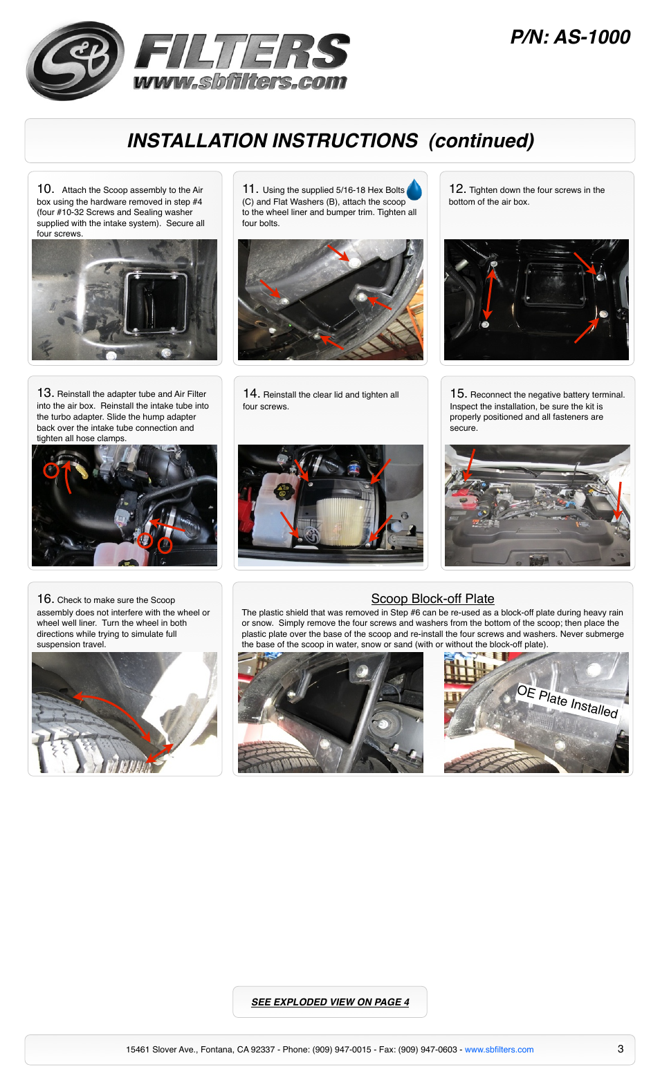 Installation instructions (continued) p/n: as-1000 | S&B Filters Cold Air Intake Scoop AS-1000 User Manual | Page 3 / 4