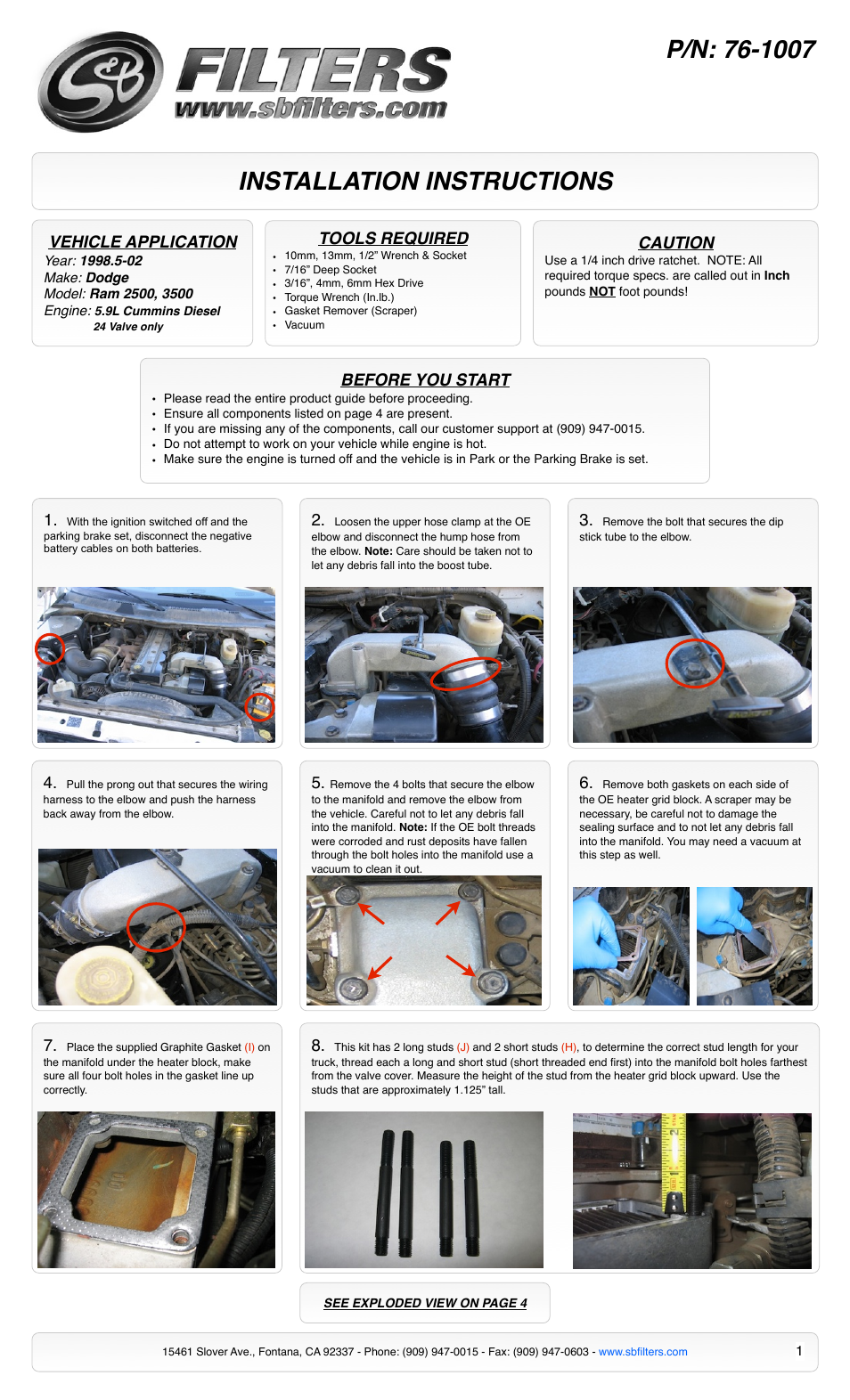 S&B Filters Intake Elbow 6-1007 User Manual | 5 pages