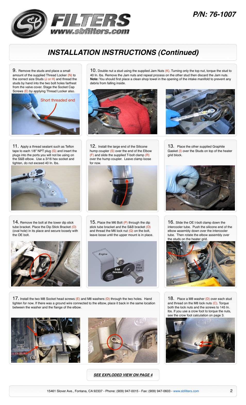 Installation instructions (continued) | S&B Filters Intake Elbow 6-1007 User Manual | Page 2 / 5