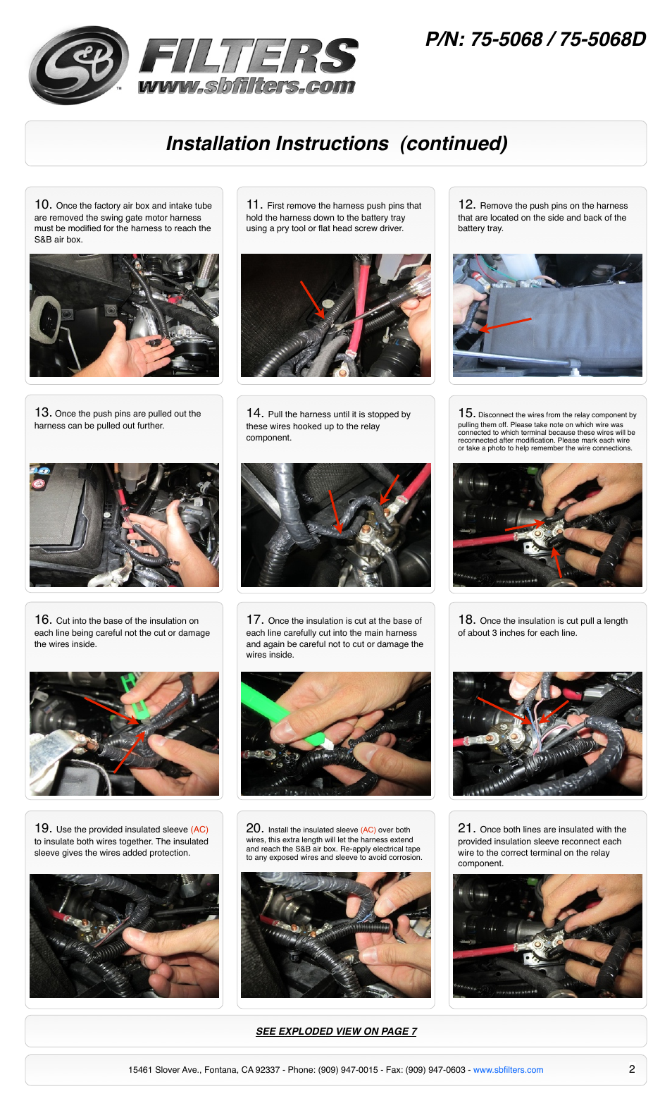 Installation instructions (continued) | S&B Filters Cold Air Intake Kit - Cotton Filter 75-5068 User Manual | Page 2 / 7