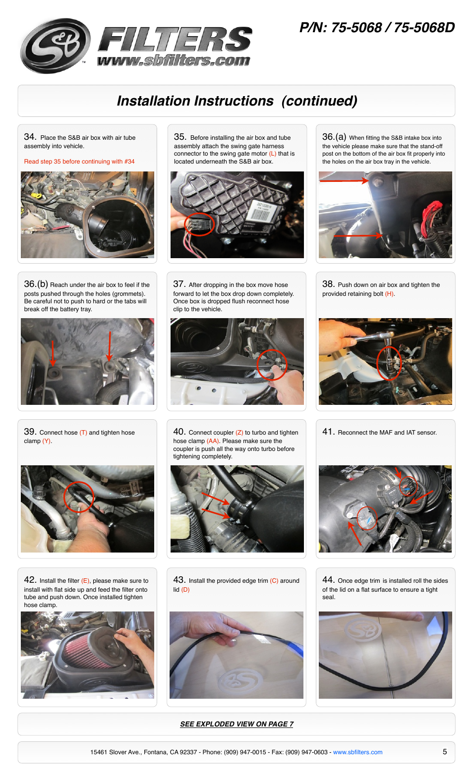 Installation instructions (continued) | S&B Filters Cold Air Intake Kit - Cotton Filter 75-5068 User Manual | Page 5 / 7
