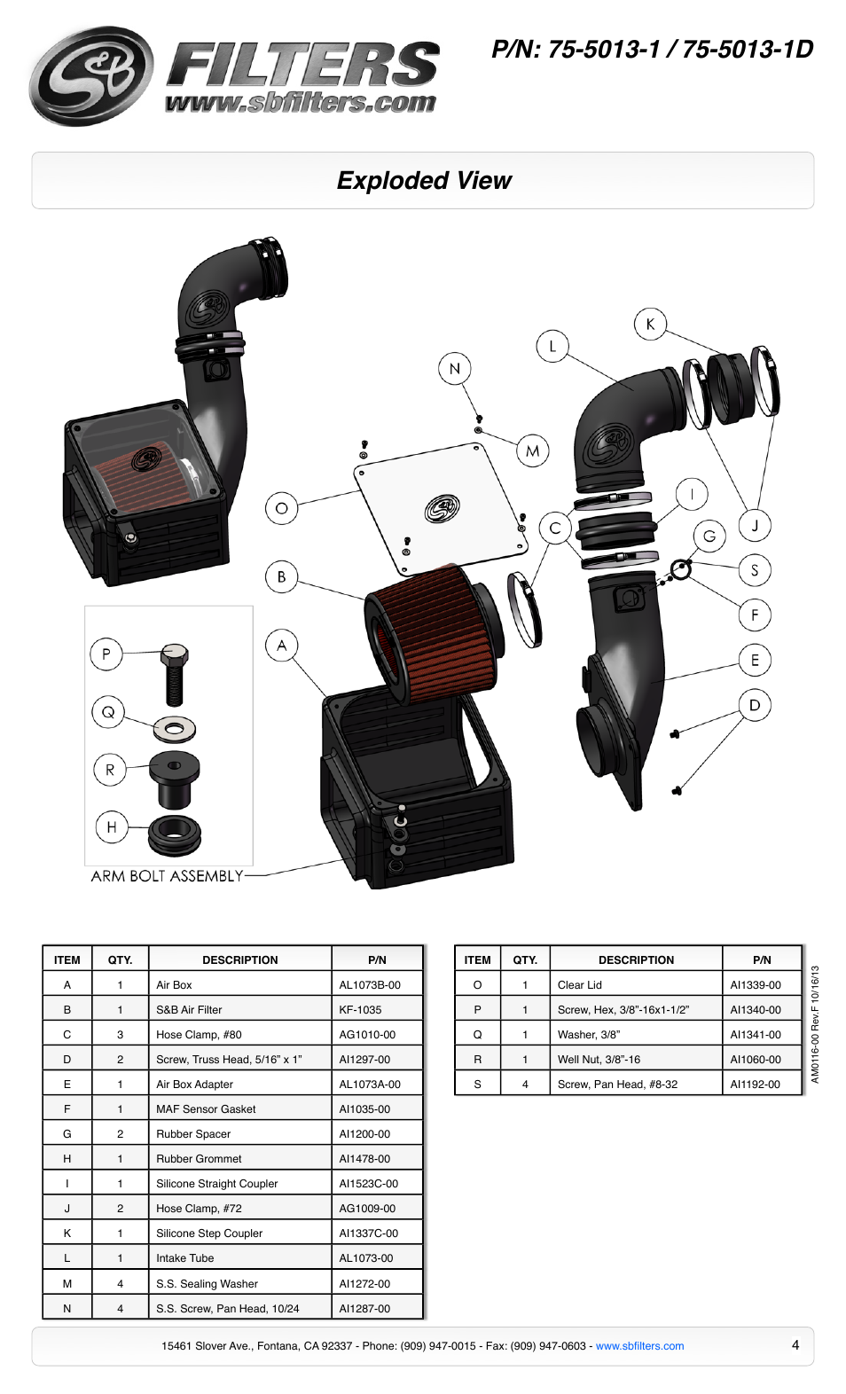 Exploded view | S&B Filters Cold Air Intake Kit - Cotton Filter 75-5013-1 User Manual | Page 4 / 4
