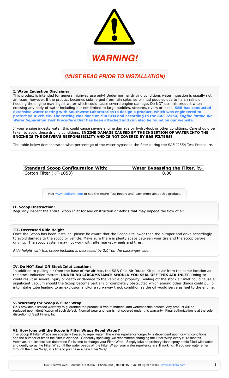 S&B Filters Cold Air Intake Scoop AS-1002 User Manual | 5 pages